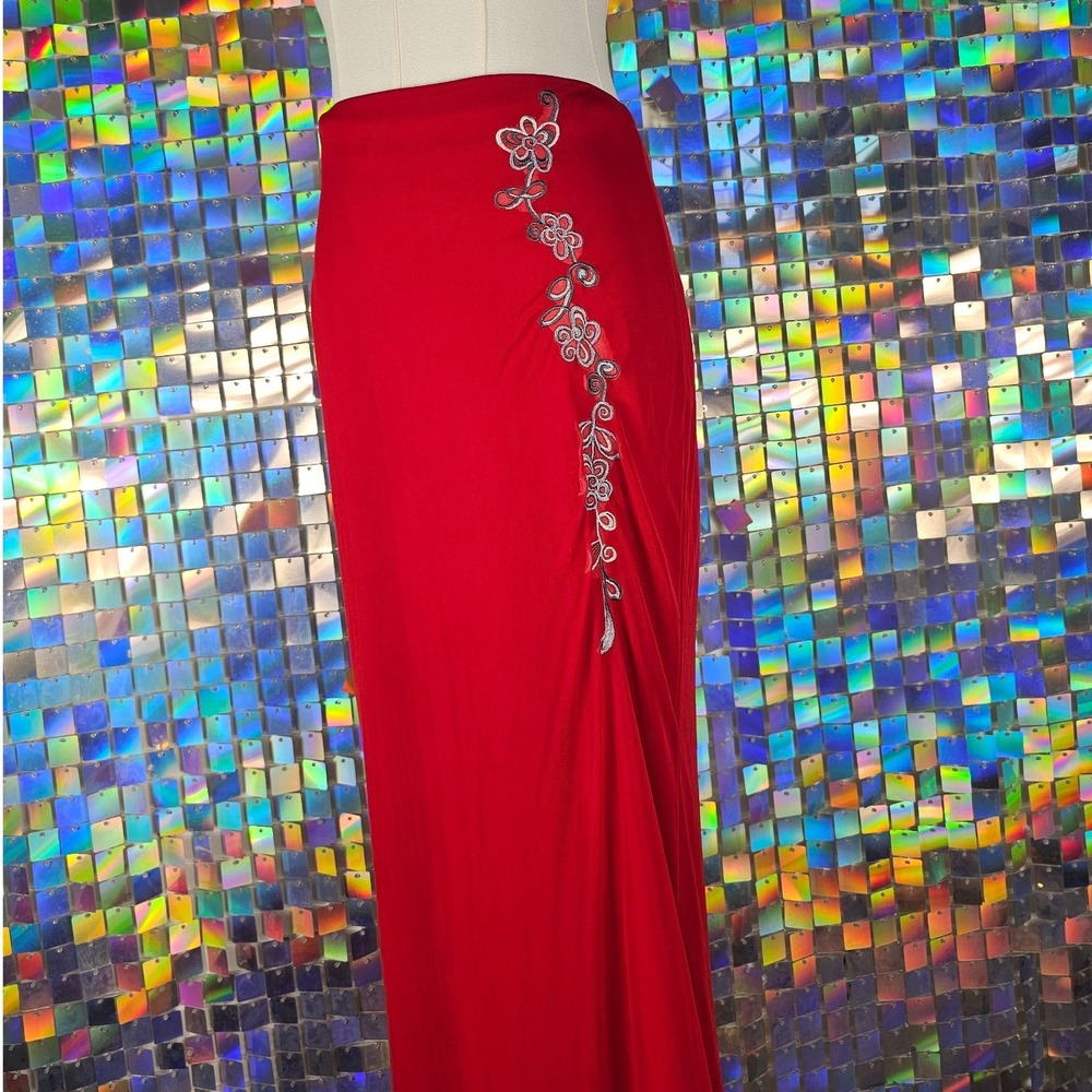 Vintage 90s‎ Floral Embroidered Maxi Skirt Womens Medium Red Excellent Y2K Mesh - Picture 2 of 10